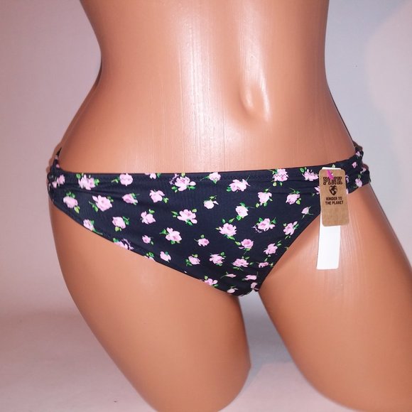 Victoria Secret PINK Swim Bikini Top & Bottom Black Pink Floral Wrap Halter Remo - Picture 5 of 12
